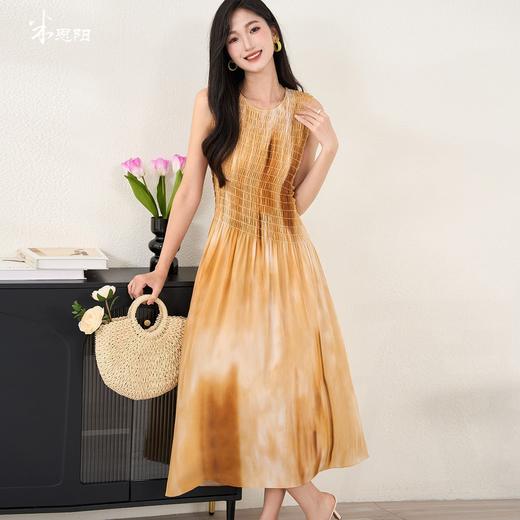 米思阳2024夏季新款气质100%桑蚕丝晕染真丝连衣裙无袖A字女裙子2658 商品图0