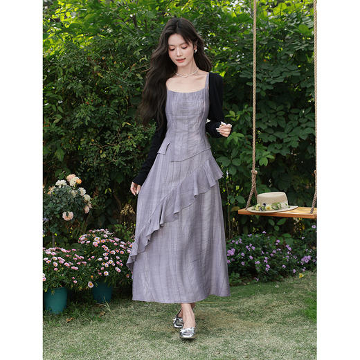 鹿向南「雾紫序章」法式无袖吊带连衣裙女春季收腰设计感紫色长裙 商品图3