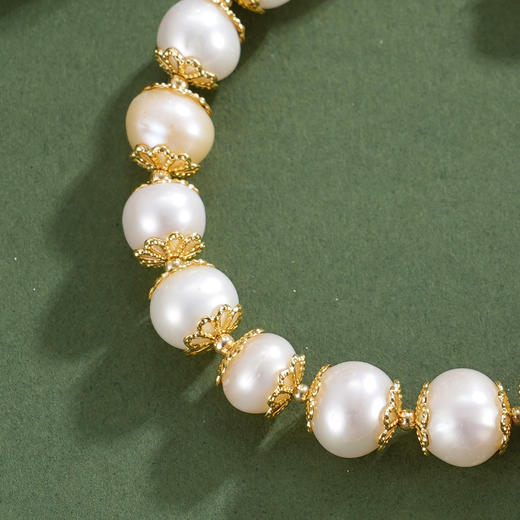 子佩集【风华灼灼】珍珠惜王妃手链【ZSL307】9mm珠镀金花托花片2601 商品图1
