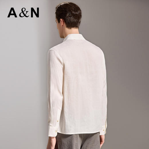 安东尼奥A&N 【棉+亚麻】春季新款男士长袖衬衫商务纯色亲肤老钱风通勤衬衣7243149 商品图3