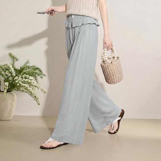 西遇花边松弛感2026年春新款设计感百褶腰头屁帘裤休闲女阔腿长裤H0060210 商品图3