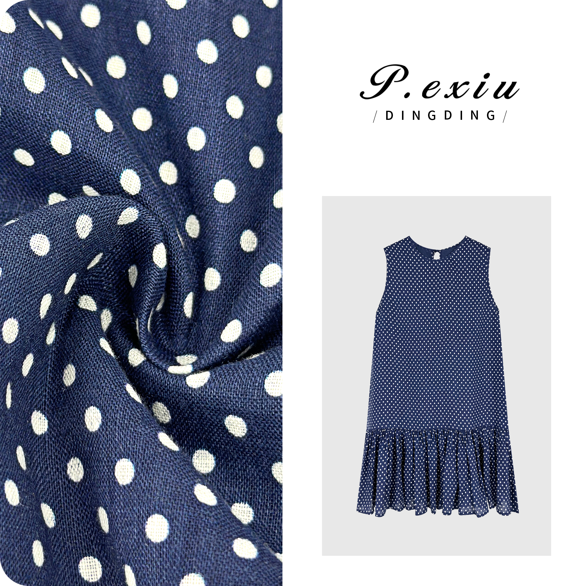 03-5潘依绣丁丁宠粉【海岛季风】100%亚麻复古波点背心连衣裙W-63070