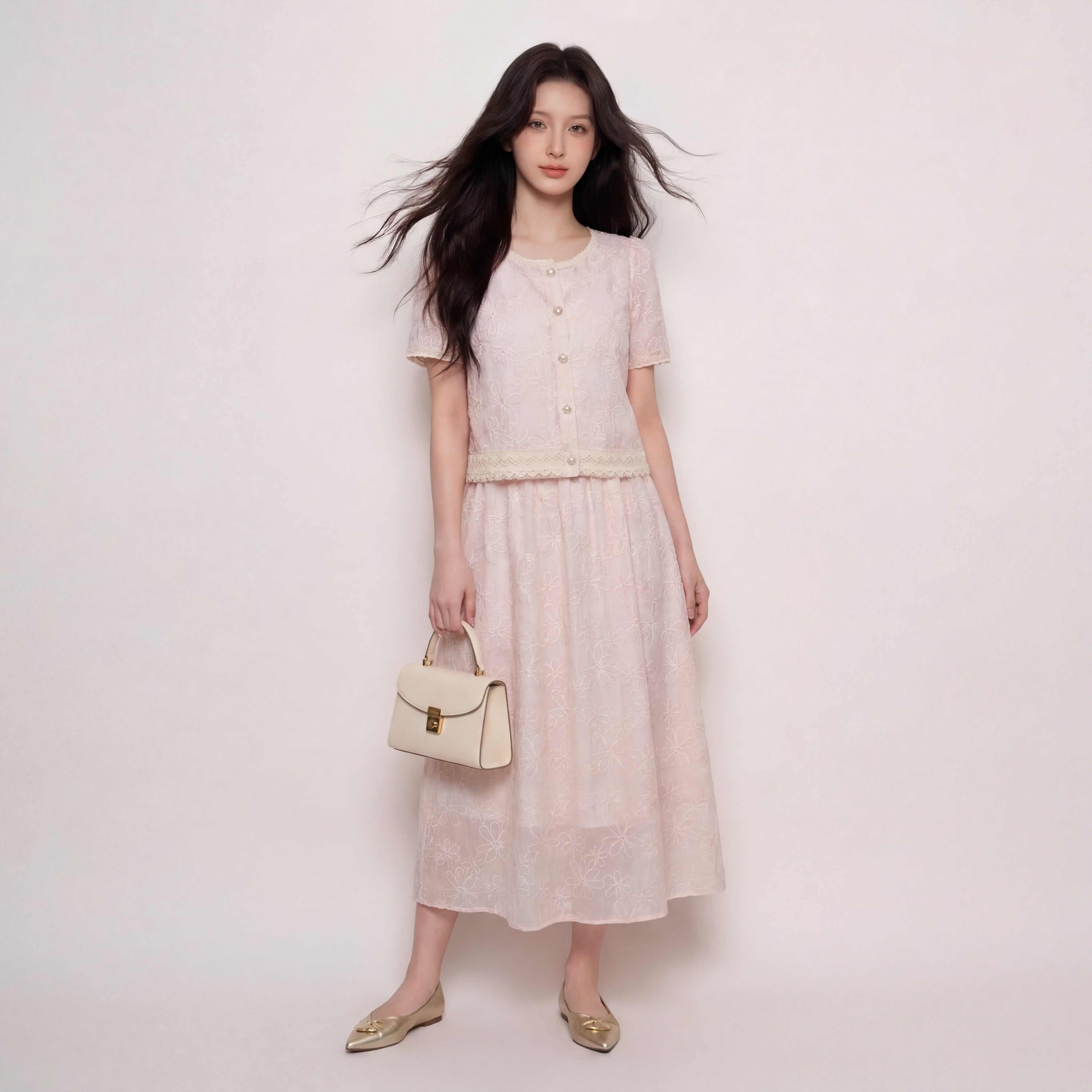 奢姿大码女装2026夏季减龄绣花圆领两件套胖妹妹名媛风时尚套装9962994545