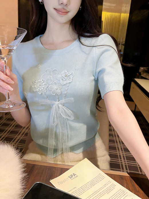 张心子【花与爱丽丝】圆领立体花蕾丝减龄软糯针织衫上衣 U2603041 商品图3