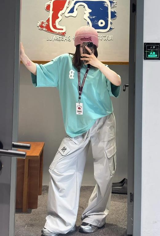 男女同款ML字母松紧腰工装长裤直筒可缩口两穿休闲裤 商品图1