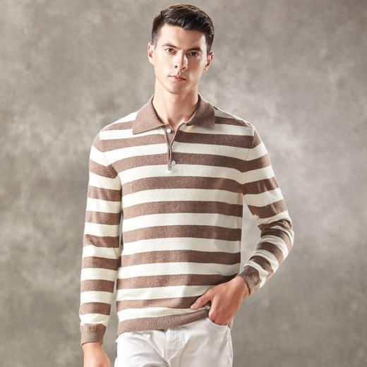 安东尼奥A&N 秋冬时尚条纹撞色男式翻领羊毛衫软糯亲肤针织休闲毛衣4222006 商品图4
