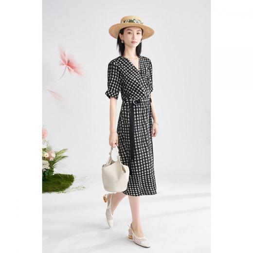 米思阳新款气质法式收腰连衣裙复古千鸟格显瘦裙子女5M25BL3687 商品图4