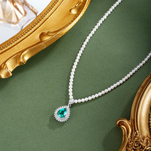 子佩集【绿漾之境】银S925珍珠惜王妃项链【ZZXL027】2.8mm珠绿水滴2601 商品图0