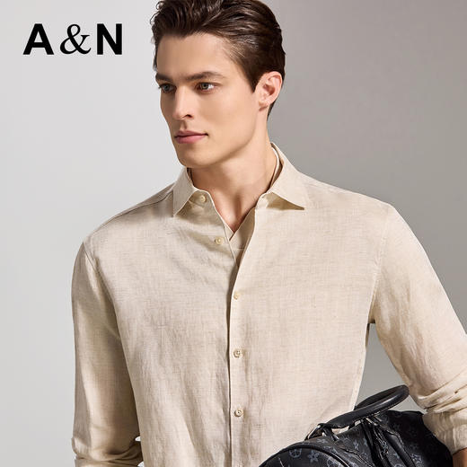 安东尼奥A&N 【棉+亚麻】春季新款男士长袖衬衫商务纯色亲肤老钱风通勤衬衣7243149 商品图10