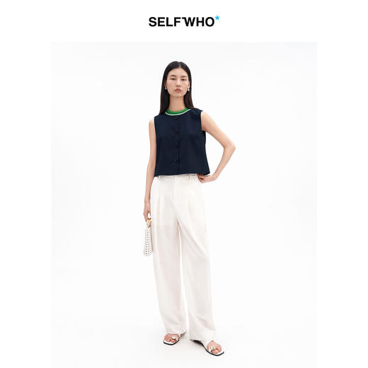 SELFWHO天丝绵羊毛混纺撞色毛织领背心女2026夏新款减龄时髦上衣 商品图4