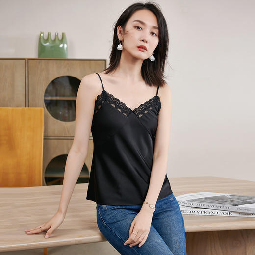 米思阳蕾丝拼接新款小性感吊带衫修身无袖背心1W21BD1062 商品图2