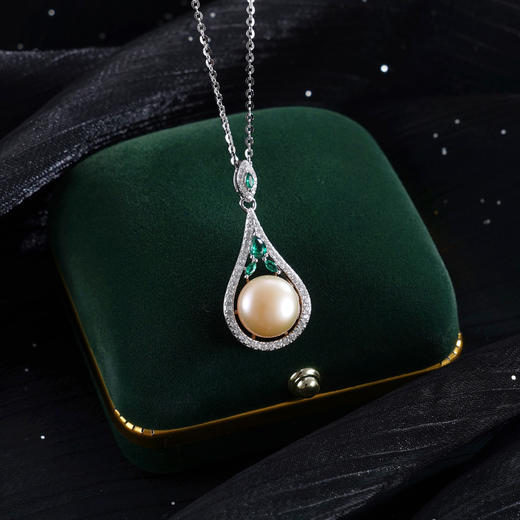 子佩集【珍爱流年】银S925珍珠惜王妃套链【PM2179-XF】10.7mm珠绿点水滴2601 商品图1