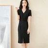 米思阳2024秋季新款知性优雅醋酸连衣裙收腰显瘦黑色开叉裙子1336 商品缩略图2