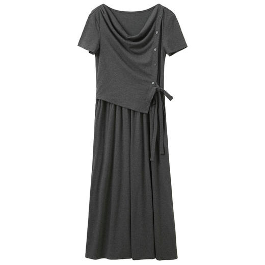 三彩2026夏季新款假两件连衣裙收腰A字裙荡领长裙S 商品图4