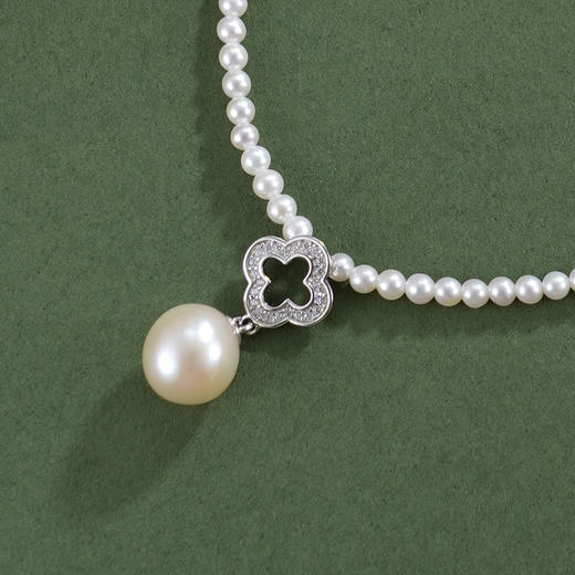 子佩集【幸运之契】银S925珍珠惜王妃项链【ZZXL004】2.8mm小珠9mm大珠四叶草2601 商品图1