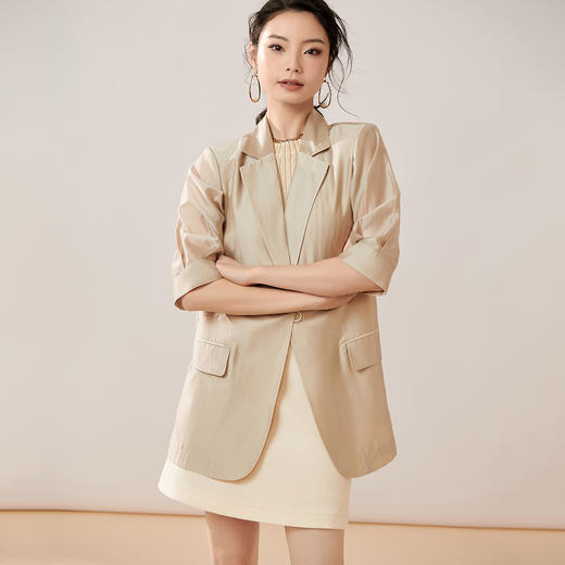 夏季新款时尚气质莱赛尔西装薄款五分袖一粒扣外套女8T23BX0414 商品图3