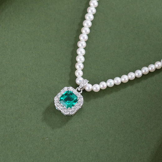 子佩集【碧海方糖】银S925珍珠惜王妃项链【ZZXL019】2.8mm珠绿方块2601 商品图1