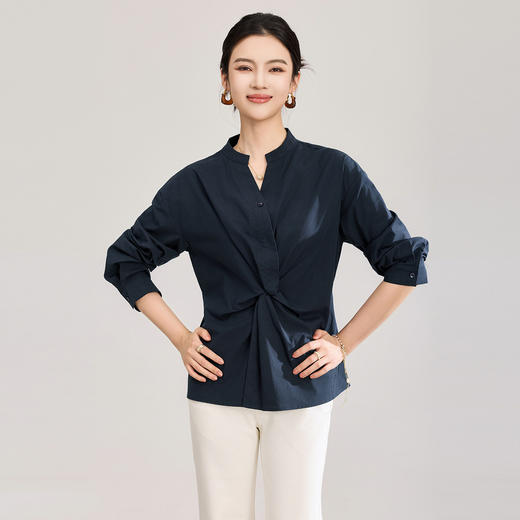 「高货wl」全新升级【铂金会员257/天猫339/差价82】(94254)洛诗琳优雅气质天丝精梳棉上衣2026春季新款扭结长袖衬衫 商品图1