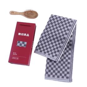 無印良品 旗牌格纯棉毛巾灰小格单条装 MJ-zu0668