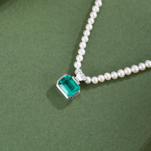 子佩集【青翠微澜】银S925珍珠惜王妃项链【ZZXL013】2.8mm珠绿方块2601 商品图1