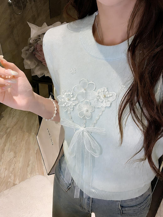 张心子【花与爱丽丝】圆领立体花蕾丝减龄软糯针织衫上衣 U2603041 商品图9
