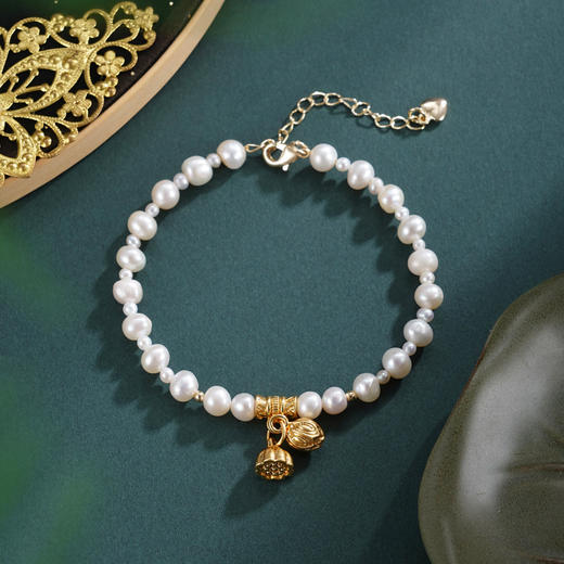 子佩集【两世同欢】珍珠惜王妃手链【ZZSL017】3-5.5mm珠镀金莲蓬2601 商品图0