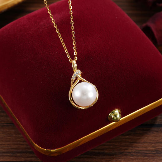 子佩集【霞织锦梦】银S925珍珠惜王妃套链【P1888】9.5mm珠镀金缠绕水滴2601 商品图0