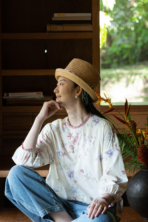 牧衣游原创 80支印花纯棉小衫女新款清雅文艺宽松碎花上衣 麦圆 商品图5