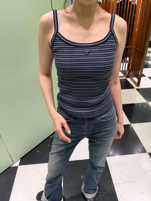 普拉达 26Ss春夏新款 蓝黑细条纹针织吊带小背心（MM） 商品图3
