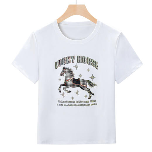 「自j」全新升级【铂金会员128/天猫169/差价41】(74822)洛诗琳新款美式复古印花烫钻T恤2026夏季圆领丝光棉短袖上衣 商品图4