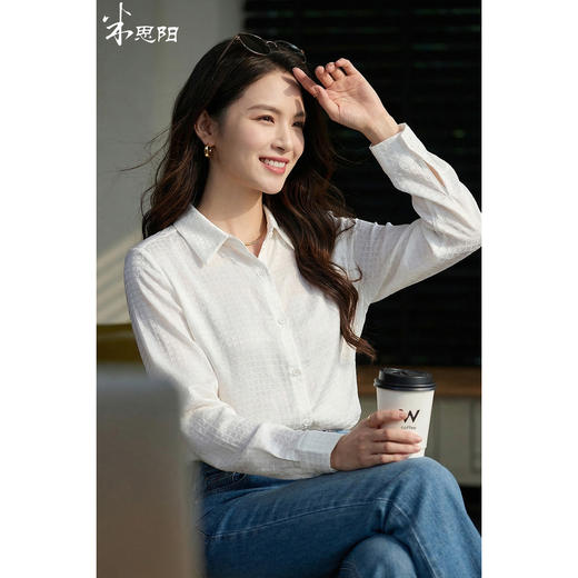 「白绸格影」桑蚕丝衬衫 把 “高级肌理” 穿成日常奢雅 通勤风OL真丝提花暗格纹直筒白衬衫女4255 商品图0