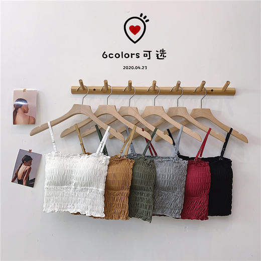 【自带胸垫！内搭外穿】韩版褶皱一字领吊带背心带胸垫短款美背裹胸外穿打底内搭抹胸内衣。xa 商品图2