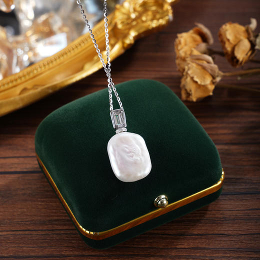 子佩集【灵域仙踪】银S925珍珠惜王妃套链【P2966】14.5*20mm扁珠双色方块巴洛克2601 商品图1