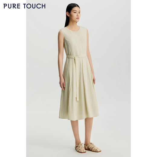 PURE TOUCH女装26春夏新款圆领无袖连衣裙腰部系带中长款过膝长裙 商品图3