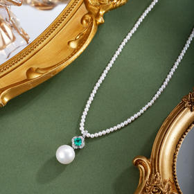 子佩集【绿境之梦】银S925珍珠惜王妃项链【ZZXL035】2.8mm小珠12mm大珠绿方块2601