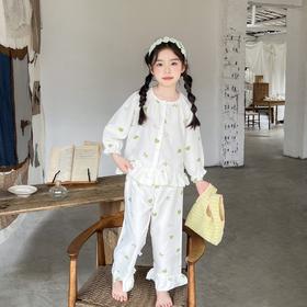 其其宝宝儿童睡衣亲子装春夏季女童时光棉家居服中小童女孩八分袖甜美开衫两件套73-180★娃娃优选