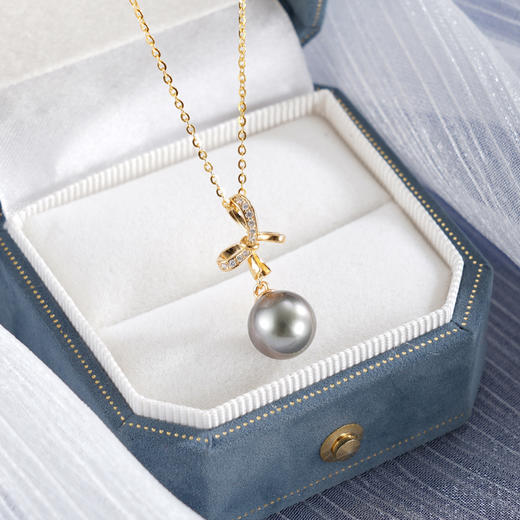 子佩集【永结珍心】银S925珍珠惜王妃套链【P1743】9mm珠镀金黑珠蝴蝶结2601 商品图0