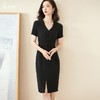米思阳2024秋季新款知性优雅醋酸连衣裙收腰显瘦黑色开叉裙子1336 商品缩略图1