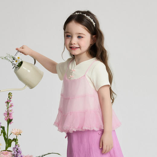 笛莎Deesha 2026年夏季新款小童女童假两件TT恤 商品图1