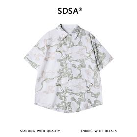 SDSA男装2026新款高贵轻奢抽象曲线刺绣肌理短袖衬衫百搭宽松上衣