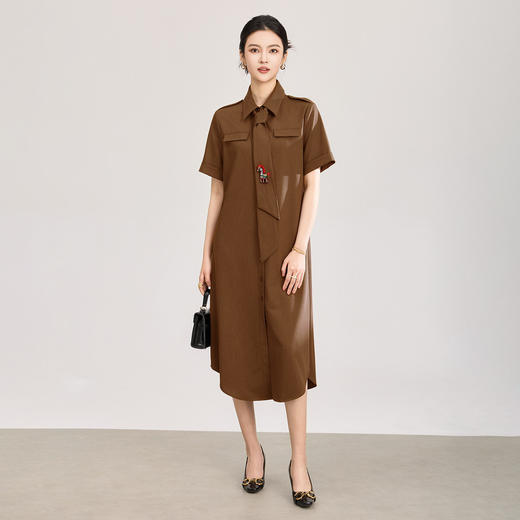 「高货wl」全新升级【铂金会员358/天猫479/差价121】(94543)洛诗琳气质天丝垂感衬衫连衣裙2026春夏法式系带收腰裙女 商品图1