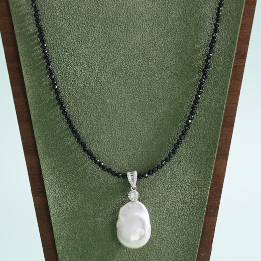 子佩集【深海絮语】银S925珍珠惜王妃项链【ZZXL001】2mm黑珠14-17mm扁珠巴洛克双色2601 商品图1