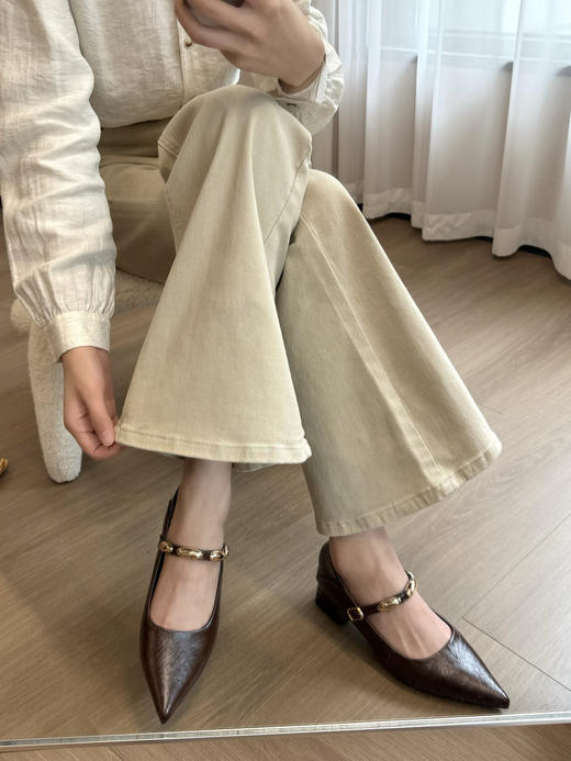 百思图同款超软牛皮金豆子小方跟尖头鞋 商品图4