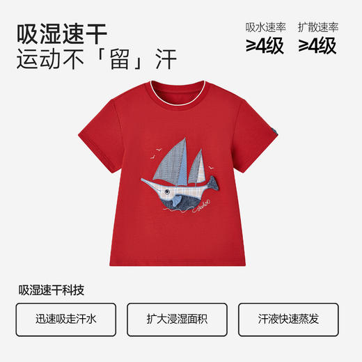 【商场同款】英氏男童夏新款T恤圆领短袖红色系透气儿童打底 商品图2