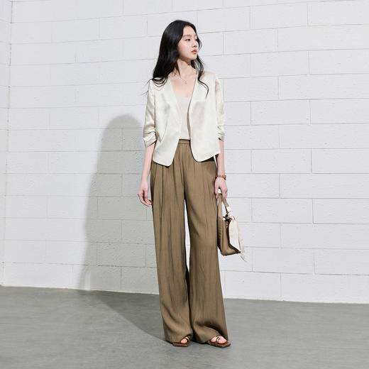 三彩2026夏季新款休闲裤松紧腰阔腿裤宽松长裤简约S 商品图1