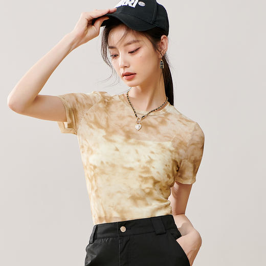夏季气质新款时尚休闲修身显瘦薄圆领上衣扎染短袖T恤8T23BT0405 商品图3