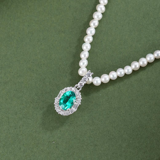 子佩集【绿意星澜】银S925珍珠惜王妃项链【ZZXL023】2.8mm珠绿椭圆2601 商品图1