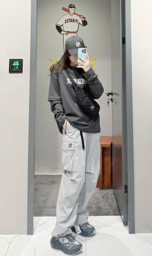 男女同款ML字母松紧腰工装长裤直筒可缩口两穿休闲裤 商品图4