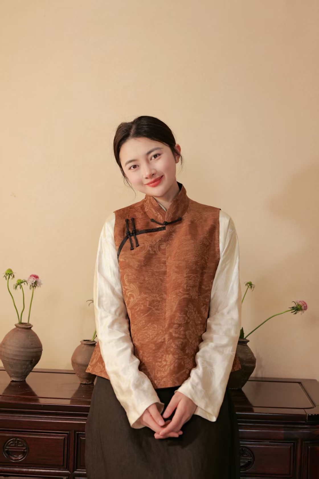 漫物记甲丝麻+龟裂纹斜襟立领双面马xys-324