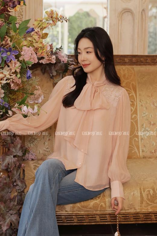 【门店同款】ENJOY春季蕾丝拼接飘带衬衫 170499609 商品图1